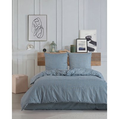 Parure Housse de couette 3 pcs 240x220 cm 100% coton 57 fils imprimé."Vichy marine" C DESIGN HOME TEXTILE