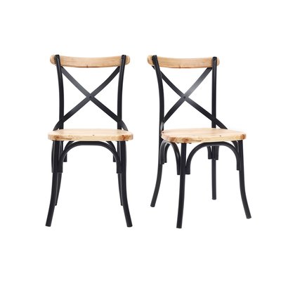 Chaises bistrot bois clair massif et métal noir (lot de 2) JAKE MILIBOO