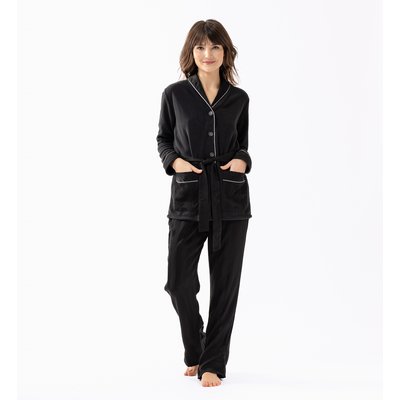 Pyjama boutonné GABRIELLE 616 en micropolaire et viscose jacquard LE CHAT