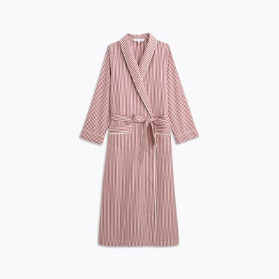Robe de chambre col châle en popeline de coton, ESSENTIEL RAYÉ LAURENCE TAVERNIER