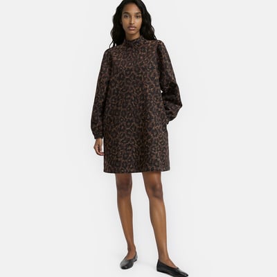 Robe courte en jacquard léopard à manches bouffantes LA REDOUTE COLLECTIONS