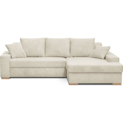 Canapé d'angle à droite convertible 3/4 places en velours côtelé beige - NYSSA HOMIFAB