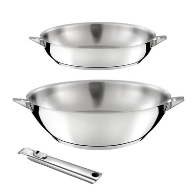 Lot 3 pièces - Wok 28 cm, Poêle 24 cm et Poignée amovible - ECLIPSE CUISINOX