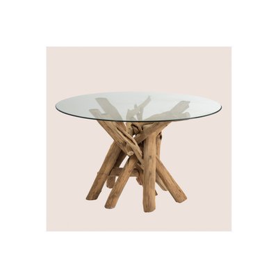 Table ronde en verre et bois flotté - NOÉ HELLIN, DEPUIS 1862