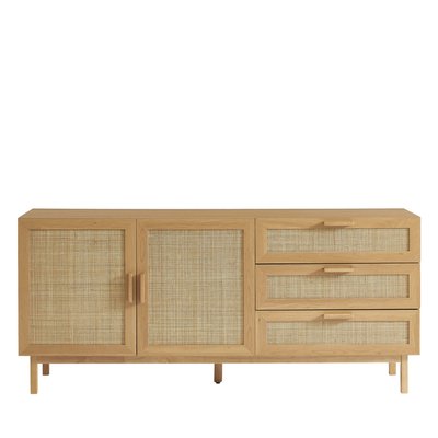 Buffet 2 portes 3 tiroirs en bois et cannage L180cm - JUNE DRAWER