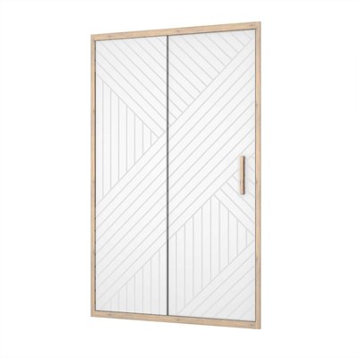 Porte de douche coulissante verre sérigraphié motif géométrique finition bois HOME MAISON