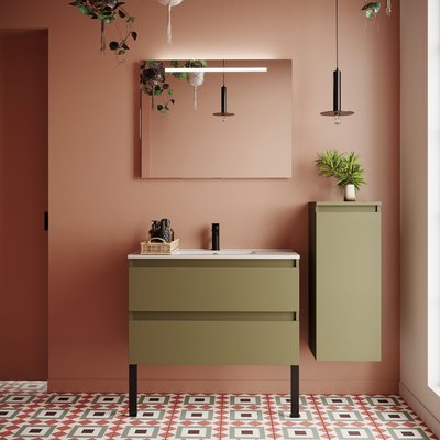 Ensemble vasque intégrée 2 tiroirs + colonne à droite - HUDSON HOMIFAB