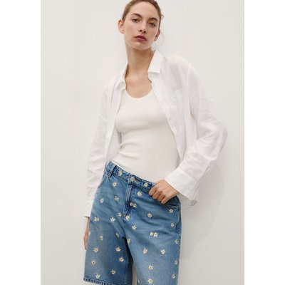Bermudas en denim avec broderie florale MANGO
