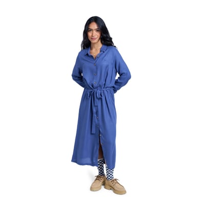Robe midi à col et manches longues boutonnées sur le devant ISLAND ESCAPE SOLID. ROXY