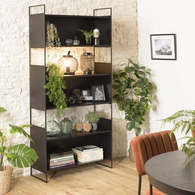 Etagère bibliothèque noire bois et métal 5 niches CORUMBA PIER IMPORT