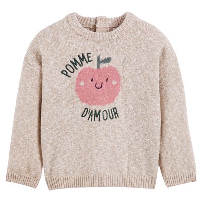 Trui met ronde hals in fijn tricot, appel motief LA REDOUTE COLLECTIONS