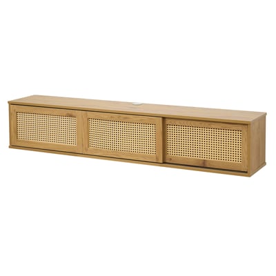 Meuble TV suspendu effet bois clair 160 cm style bohème, JENNY OVIALA