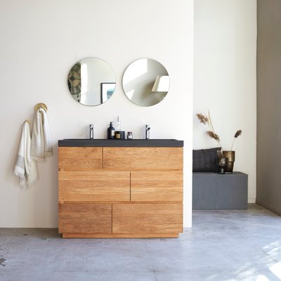 Meuble salle de bain en chêne massif et pierre de lave 120 cm KARL TIKAMOON