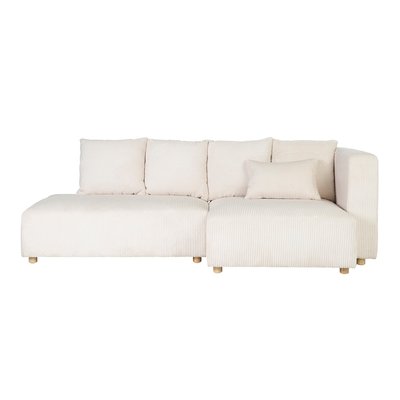 Canapé d'angle droit 3 places en tissu velours côtelé beige et bois clair HARLEM MILIBOO