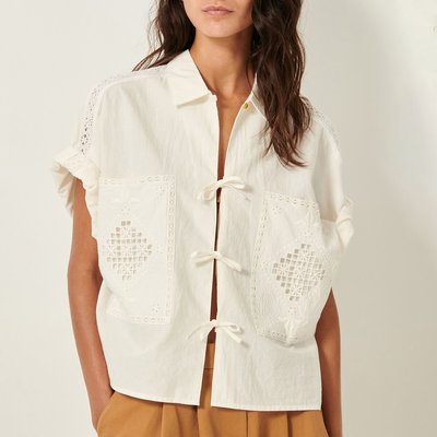 Blouse courte brodée, liens à nouer, DELLANI SESSUN