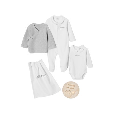 Kit naissance : brassière, body, pyjama, cartelette de bienvenue et pochon ENVIE DE FRAISE