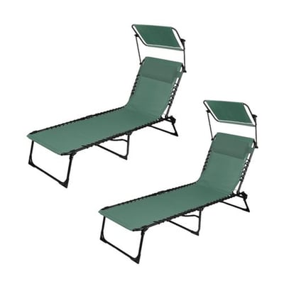 Lot de 2 bains de soleil avec coussin et pare-soleil inclinable TOILINUX