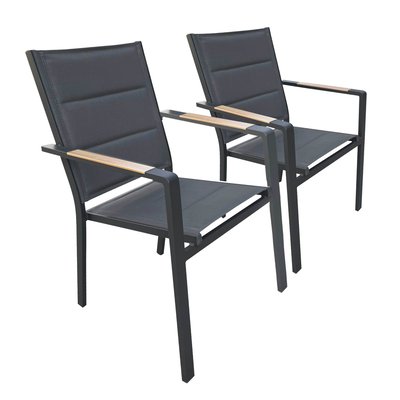 Chaise de jardin en aluminium et textilène avec accoudoirs - Lot de 2, CIOTAT OVIALA
