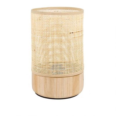 Lampe base bois abat-jour rotin DECORATIE