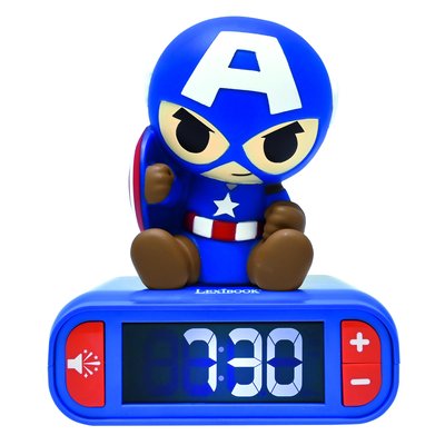 Réveil avec Veilleuse Lumineuse Captain America en 3D LEXIBOOK
