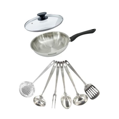 Set poêle 24 cm , couvercle verre et 6 ustensiles GENEVA FACKELMANN