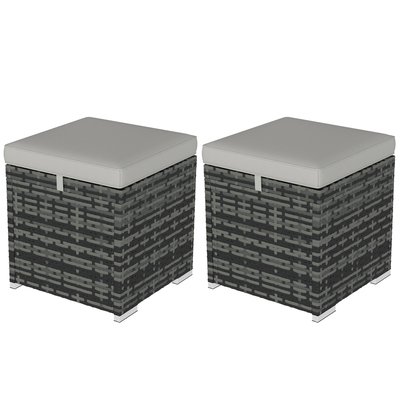 Lot de 2 poufs coffres de jardin - coussins - résine effet rotin gris OUTSUNNY
