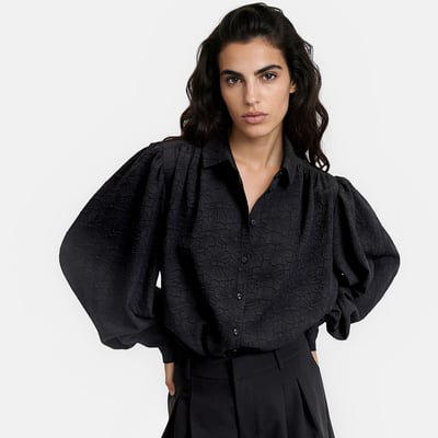 Chemise brodée, à manches longues bouffantes LA REDOUTE COLLECTIONS