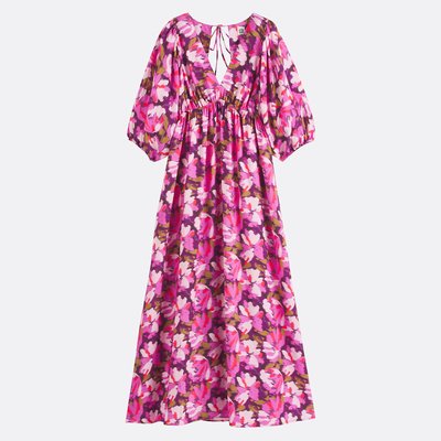 Robe longue col V, manches ballon, imprimé floral LA REDOUTE COLLECTIONS