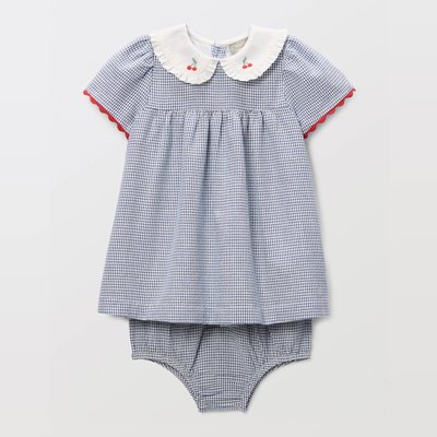 Robe avec bloomer à carreaux et à col brodé en coton BOUT'CHOU
