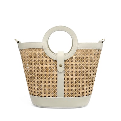Sac cabas en cuir lisse et rotin ODINE OH MY BAG