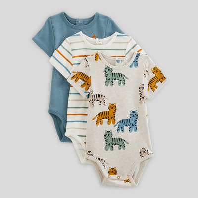 Lot de 3 bodies manches courtes imprimés en coton BIO BOUT'CHOU
