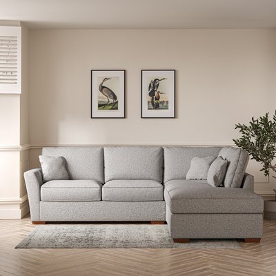 Florence Woven Corner Sofa & Modular Footstool Set with Dark Brown Wood Legs (Right Facing) SO'HOME