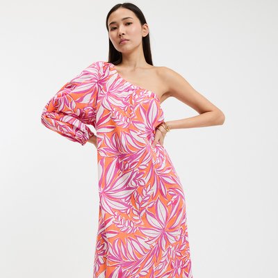 Vestido largo asimétrico con una manga larga, estampado LA REDOUTE COLLECTIONS