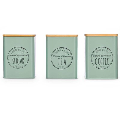 Set de 3 boîtes en métal vert café, sucre, thé 10x10x13.5cm WADIGA