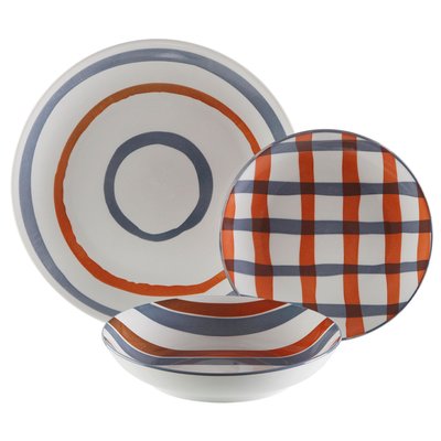 Service de 18 assiettes en porcelaine : plates, creuses et à dessert VERSA