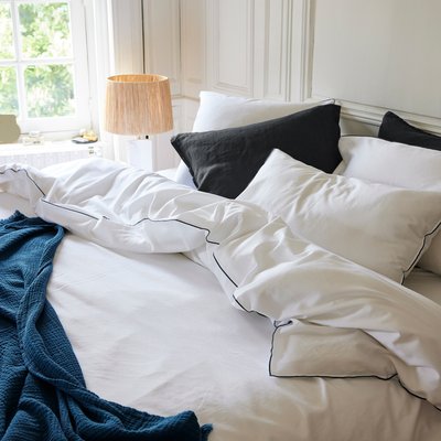 Housse de Couette en satin de coton lavé, RÊVE SATINÉ BLANC CERISE