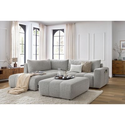 Canapé d'angle convertible 4 places en tissu chiné avec pouf, ARSENE BOBOCHIC