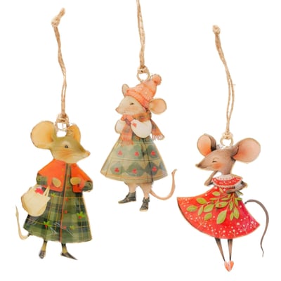 Set de 3 boules de Noël en métal famille souris 6.5x1x10.5cm WADIGA
