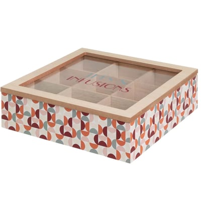 Boîte à thé ou infusions 9 compartiments 24x24x7cm WADIGA