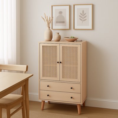 Buffet avec 2 portes 2 couches et 2 tiroirs Imitation chêne Scandinave, WF301867OAA BUFFET MEUBLES COSY