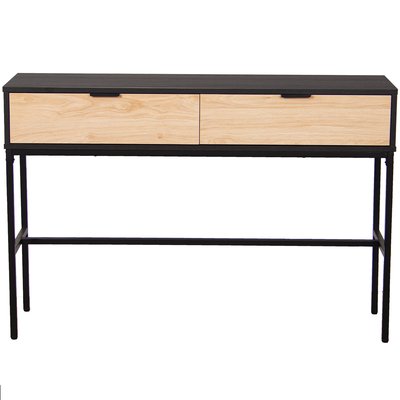 Console en métal noir et bois 2 tiroirs 120x35x80cm WADIGA