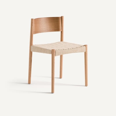 Chaise en frêne massif, assise en corde de papier tressée, IZIE AM.PM