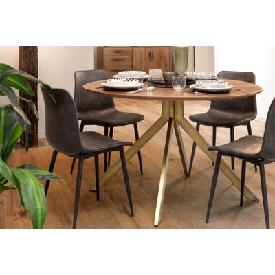 Table à manger ronde en manguier et pied laqué laiton L120 - RINGO HELLIN, DEPUIS 1862
