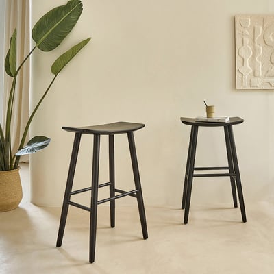 Lot de 2 tabourets de bar en teck massif  AMBRE BERAH GETAH