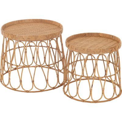 Table d'appoint ronde en rotin naturel style bohème élégant RECOLLECTION