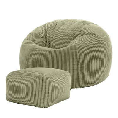Pouf classique et son repose-pied carré velours côtelé Oeko-Tex® - KINGSTON ICON