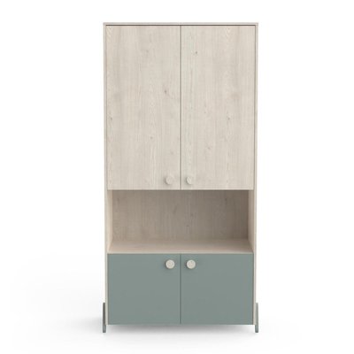 Armoire Scandinave 4 Portes 1 Niche, Décor Bois et Vert - L89 cm - Ilian CALICOSY