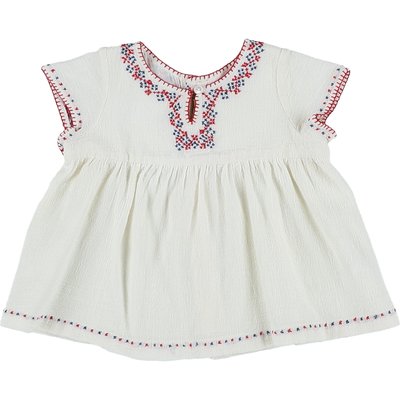 Blouse coton gaufré brodée main - Très bon état BONPOINT