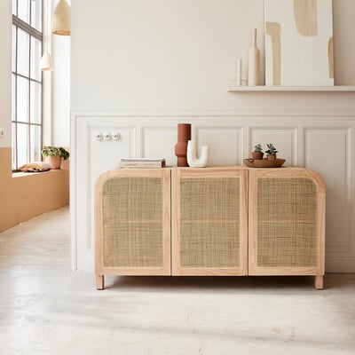 Buffet en bois massif et cannage 150 cm  MAËL BERAH GETAH