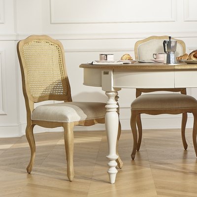 Lot de 2 chaises style romantique en hévéa, cannage et lin premium NINA ROBIN DES BOIS